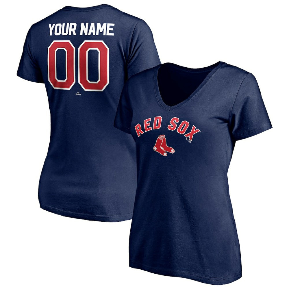 Boston Red Sox Women's Personalized Winning Streak Name & Number V-Neck T-Shirt Navy
