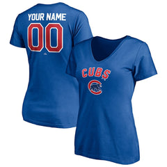 Chicago Cubs Women's Personalized Winning Streak Name & Number V-Neck T-Shirt Royal
