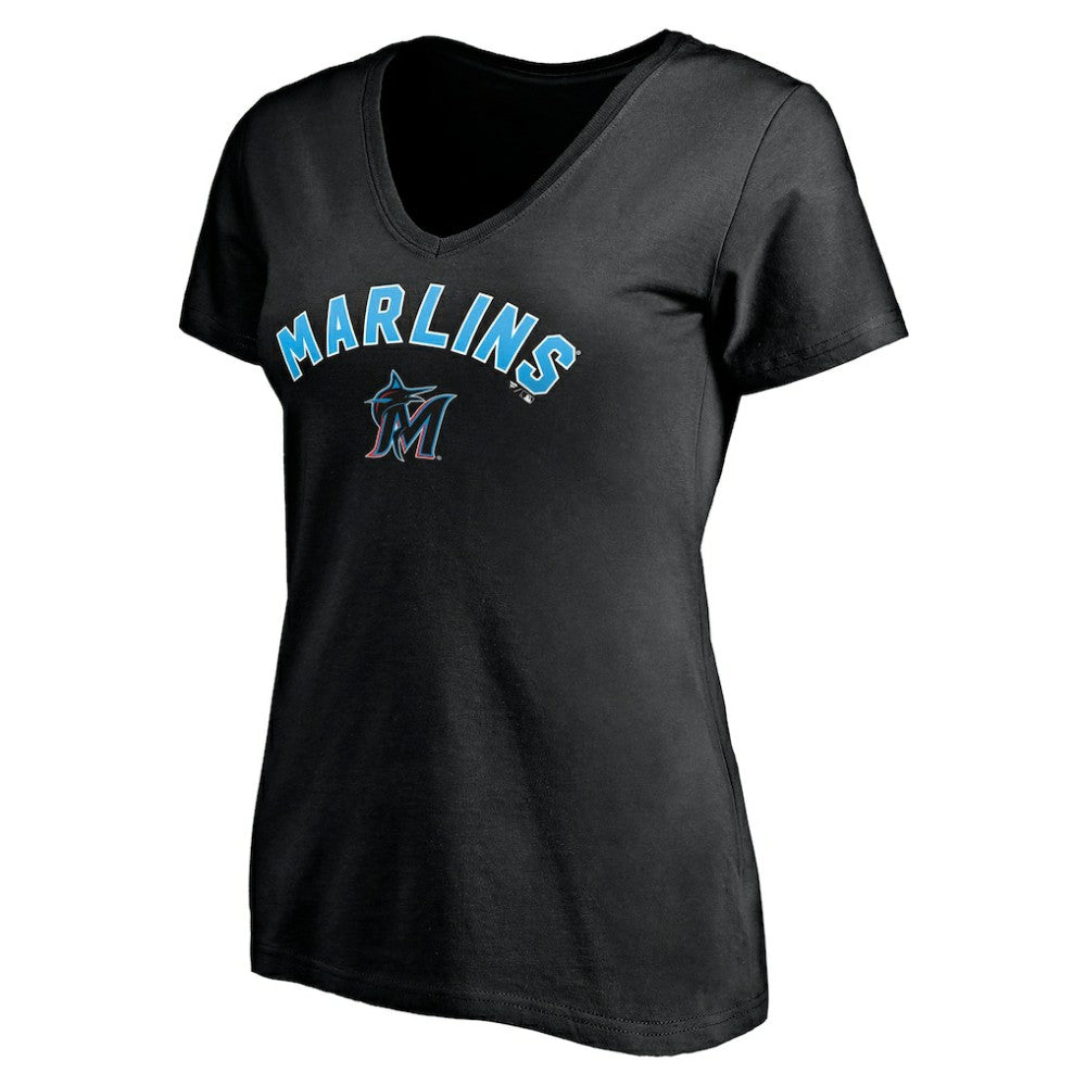 Miami Marlins Women's Personalized Winning Streak Name & Number V-Neck T-Shirt Black