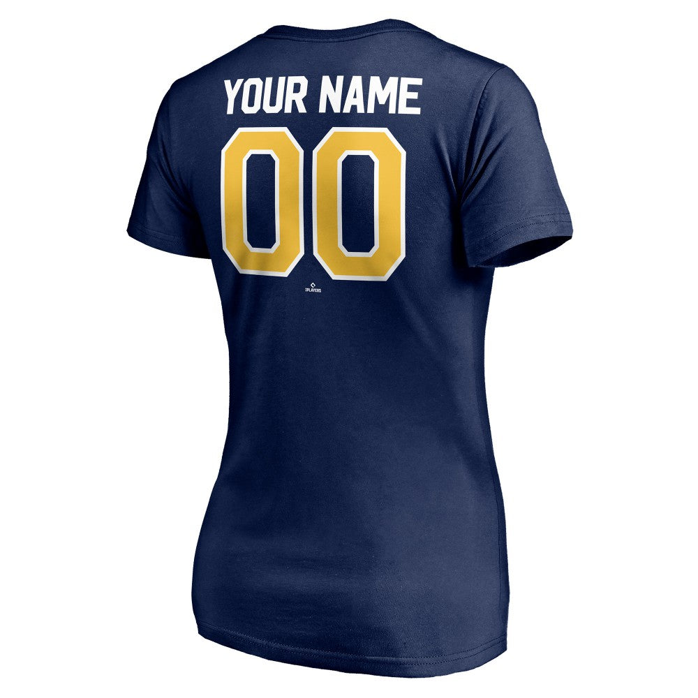 Milwaukee Brewers Women's Personalized Winning Streak Name & Number V-Neck T-Shirt Navy