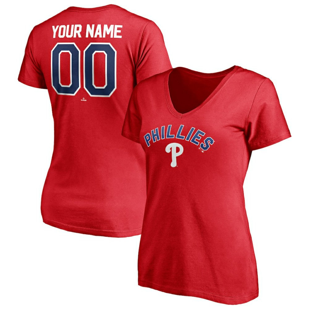 Philadelphia Phillies Women's Personalized Winning Streak Name & Number V-Neck T-Shirt Red