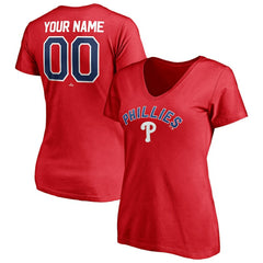 Philadelphia Phillies Women's Personalized Winning Streak Name & Number V-Neck T-Shirt Red