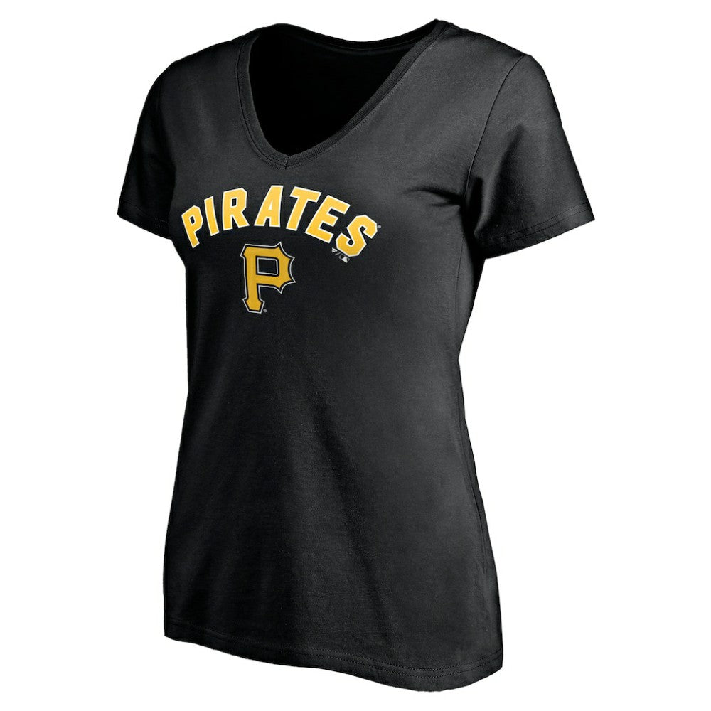 Pittsburgh Pirates Women's Personalized Winning Streak Name & Number V-Neck T-Shirt Black
