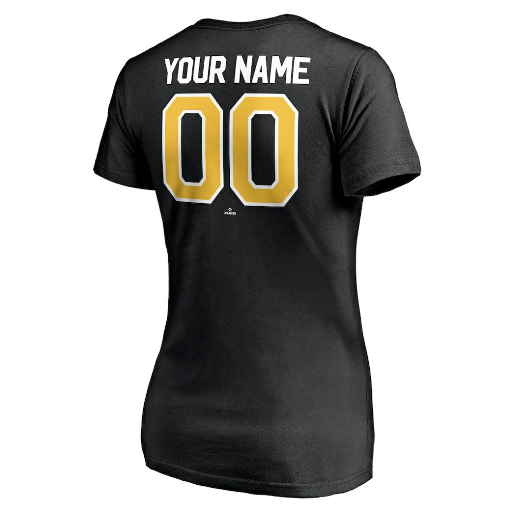 Pittsburgh Pirates Women's Personalized Winning Streak Name & Number V-Neck T-Shirt Black