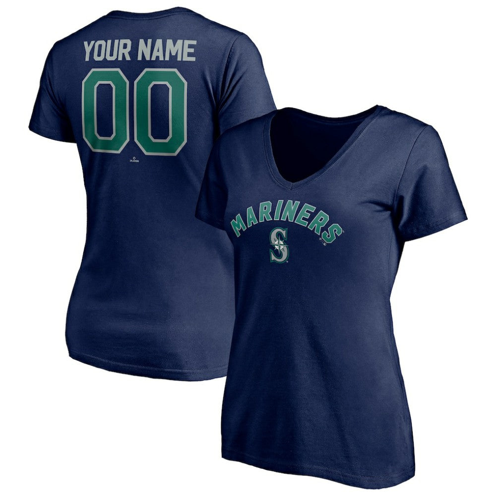 Seattle Mariners Women's Personalized Winning Streak Name & Number V-Neck T-Shirt Navy