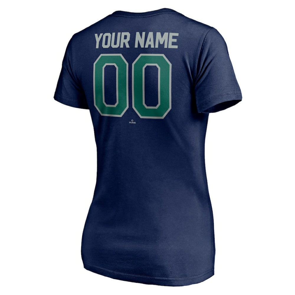 Seattle Mariners Women's Personalized Winning Streak Name & Number V-Neck T-Shirt Navy