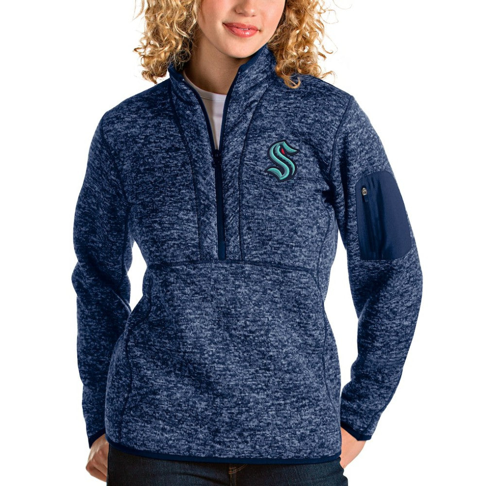 Seattle Kraken Antigua Women's Fortune Half-Zip Sweatshirt Heather Navy