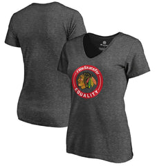 Chicago Blackhawks Women's #WeSkateFor V-Neck T-Shirt Heather Gray