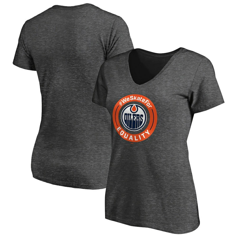 Edmonton Oilers Women's #WeSkateFor V-Neck T-Shirt Heather Gray