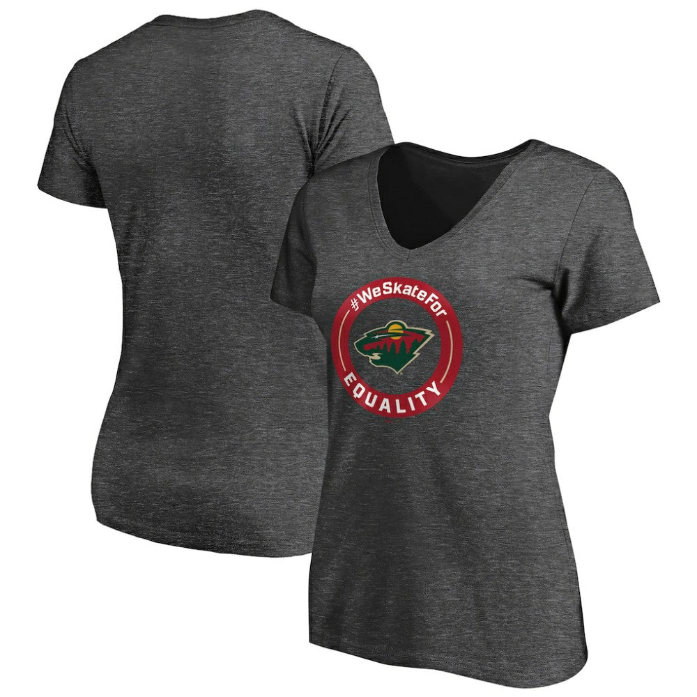 Minnesota Wild Women's #WeSkateFor V-Neck T-Shirt Heather Gray