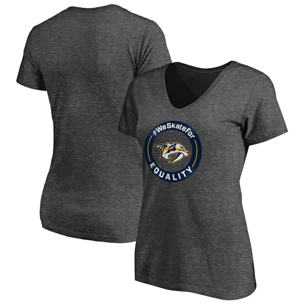 Nashville Predators Women's #WeSkateFor V-Neck T-Shirt Heather Gray