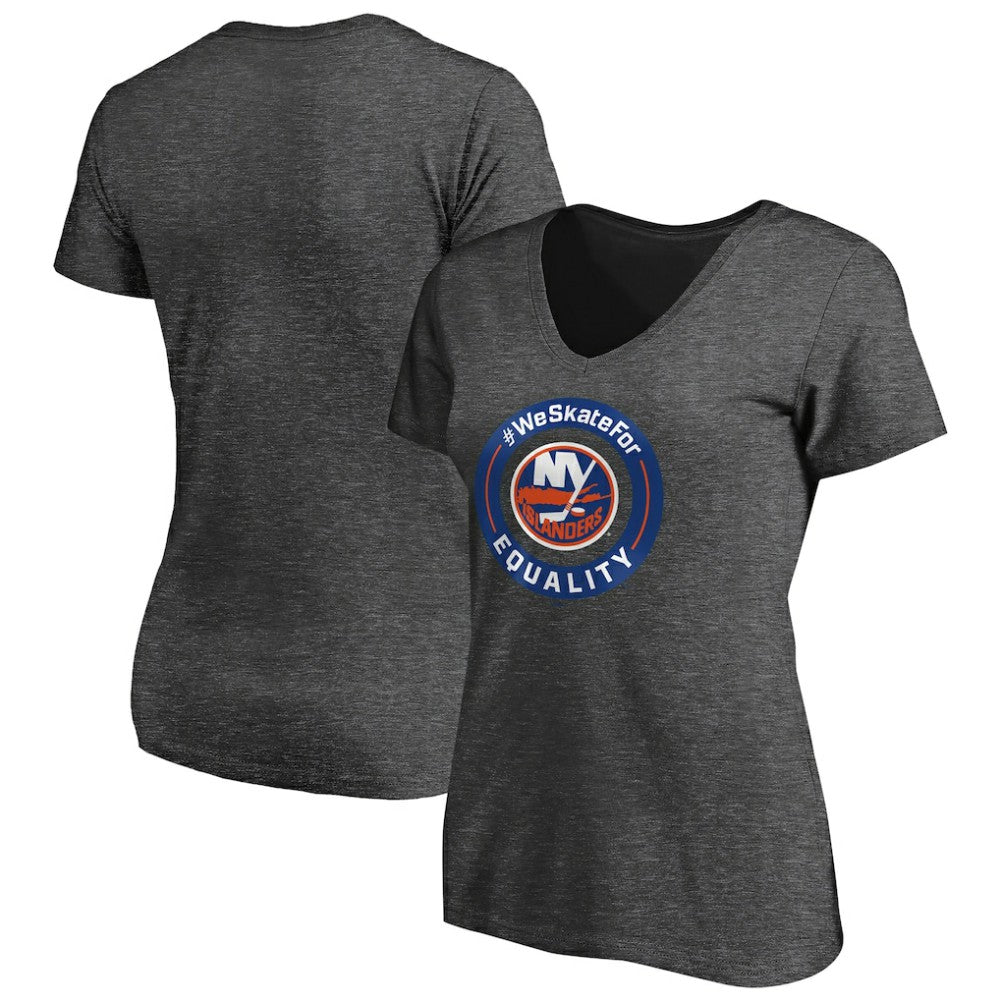 New York Islanders Women's #WeSkateFor V-Neck T-Shirt Heather Gray