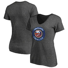 New York Islanders Women's #WeSkateFor V-Neck T-Shirt Heather Gray