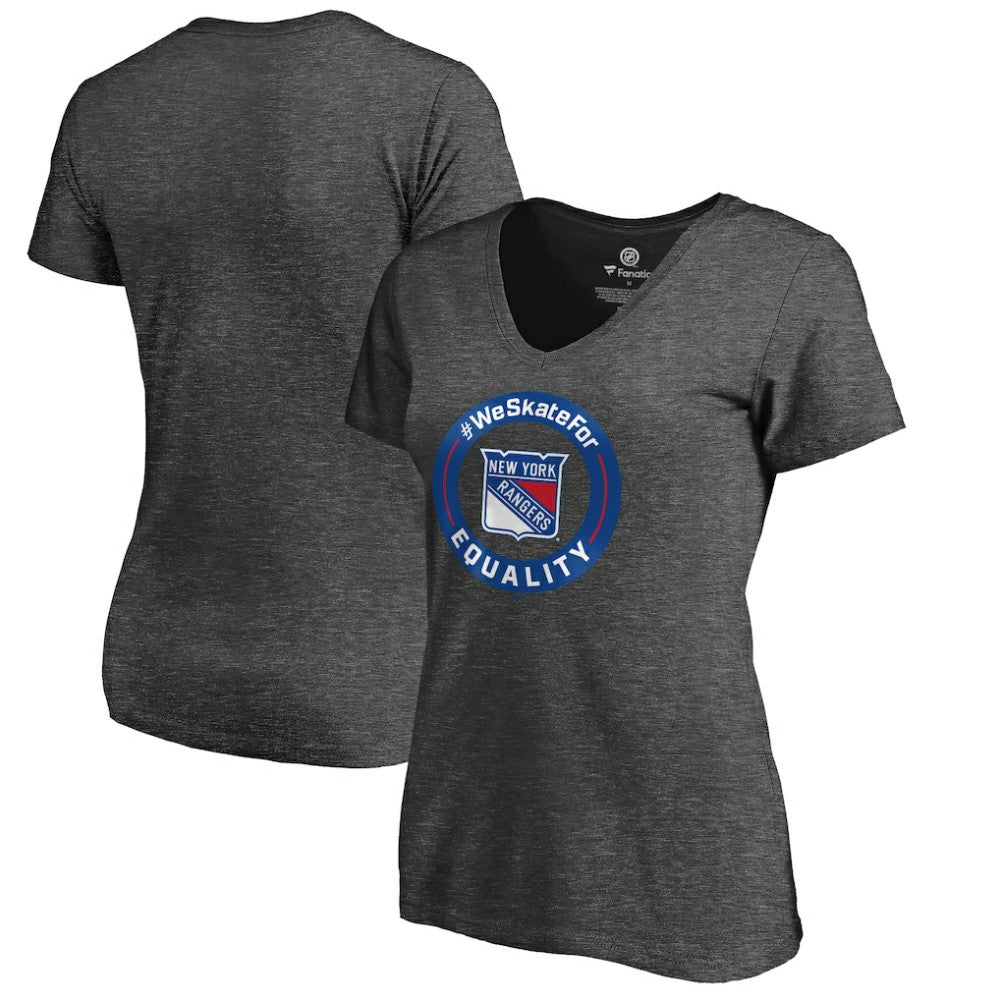 New York Rangers Women's #WeSkateFor V-Neck T-Shirt Heather Gray