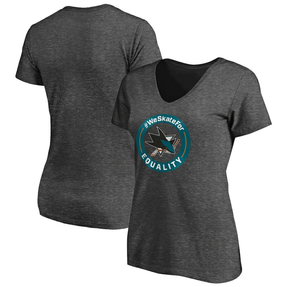 San Jose Sharks Women's #WeSkateFor V-Neck T-Shirt Heather Gray