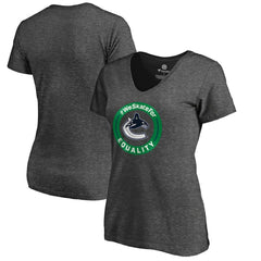 Vancouver Canucks Women's #WeSkateFor V-Neck T-Shirt Heather Gray