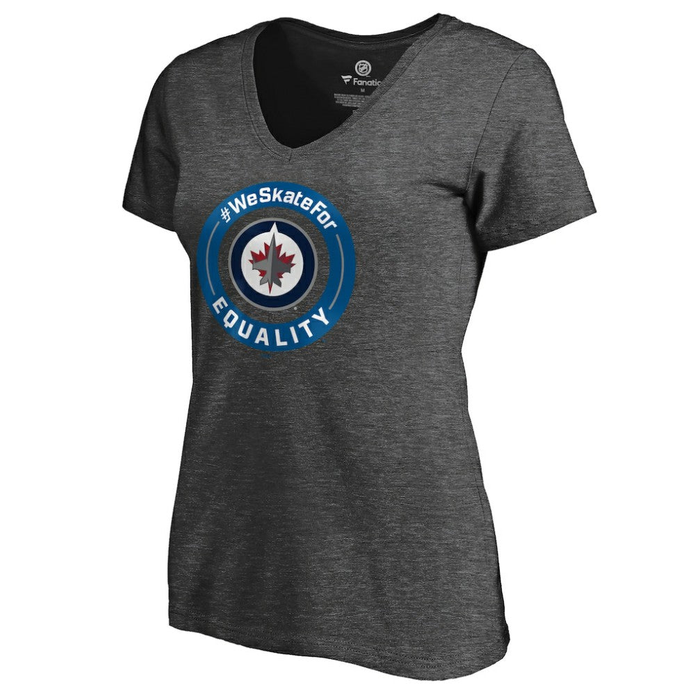 Winnipeg Jets Women's #WeSkateFor V-Neck T-Shirt Heather Gray
