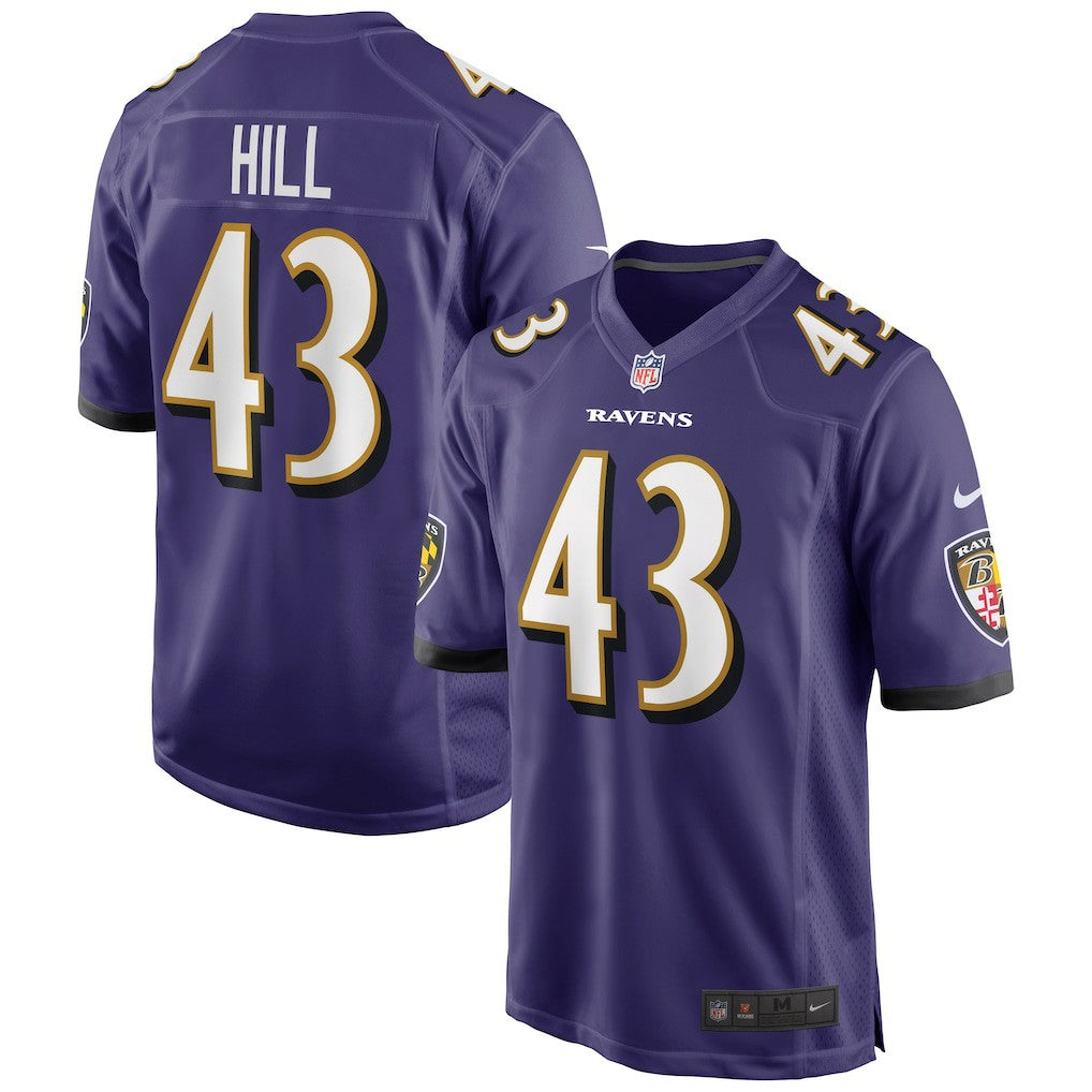 Justice Hill Baltimore Ravens Game Jersey - Purple