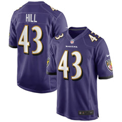 Justice Hill Baltimore Ravens Game Jersey - Purple