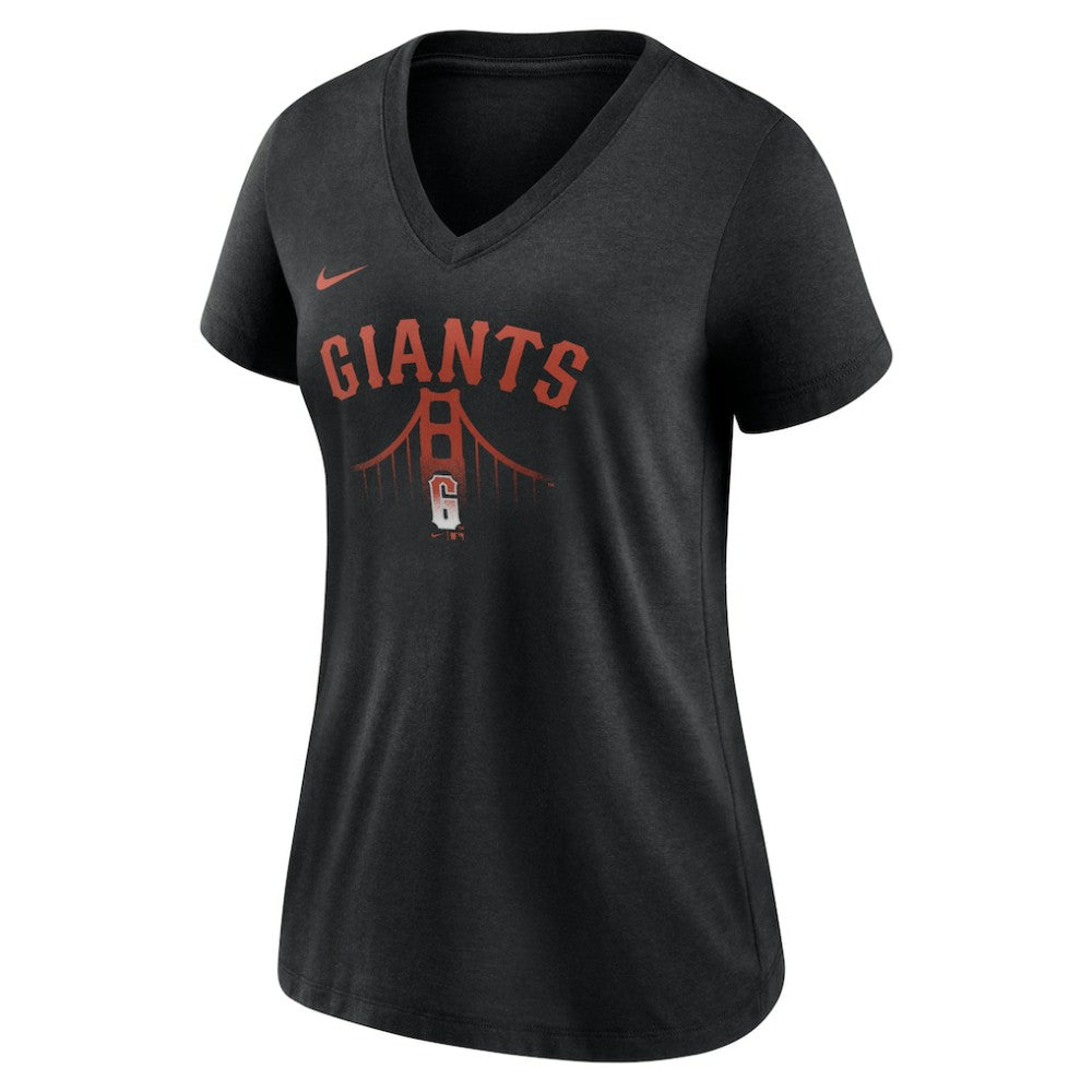 San Francisco Giants Women's City Connect Tri-Blend V-Neck T-Shirt Black | Nike
