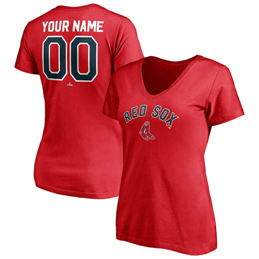 Boston Red Sox Women's Cooperstown Winning Streak Personalized Name & Number V-Neck T-Shirt Red