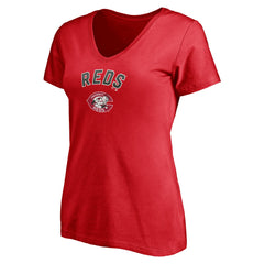 Cincinnati Reds Women's Cooperstown Winning Streak Personalized Name & Number V-Neck T-Shirt Red