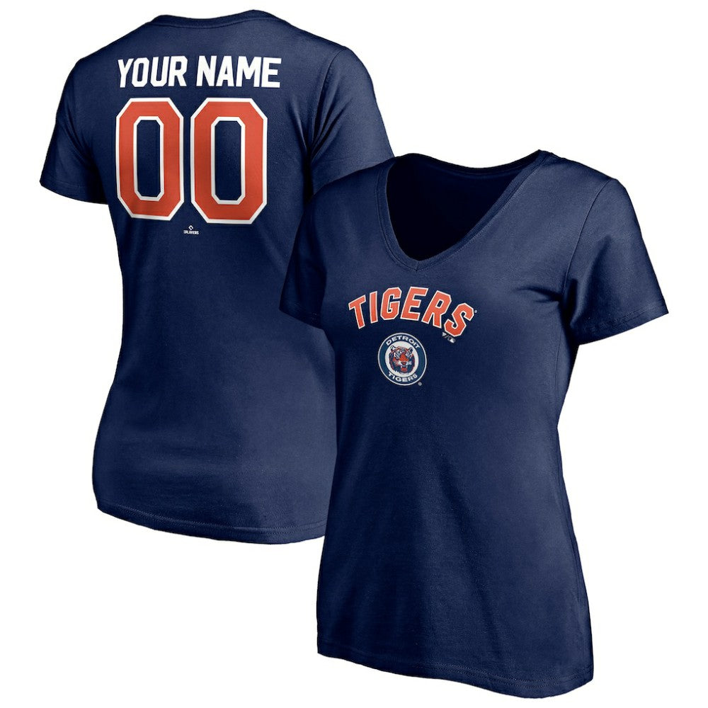 Detroit Tigers Women's Cooperstown Winning Streak Personalized Name & Number V-Neck T-Shirt Navy