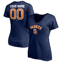 San Diego Padres Women's Cooperstown Winning Streak Personalized Name & Number V-Neck T-Shirt Navy