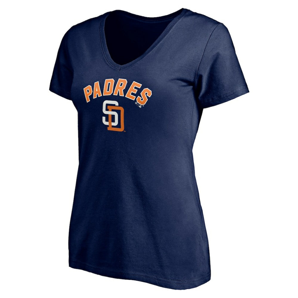 San Diego Padres Women's Cooperstown Winning Streak Personalized Name & Number V-Neck T-Shirt Navy