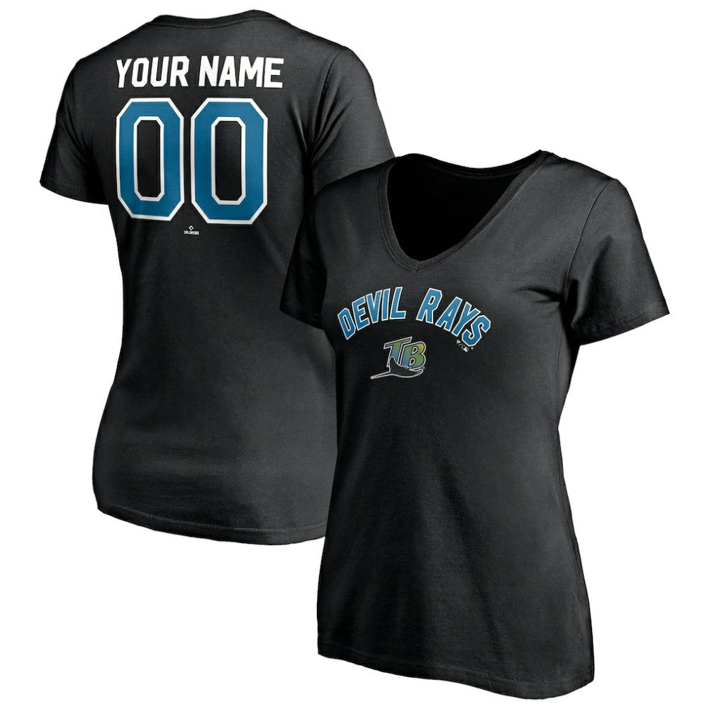 Tampa Bay Rays Women's Cooperstown Winning Streak Personalized Name & Number V-Neck T-Shirt Black