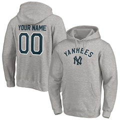 New York Yankees Cooperstown Winning Streak Alternate Personalized Name & Number Pullover Hoodie Heathered Gray