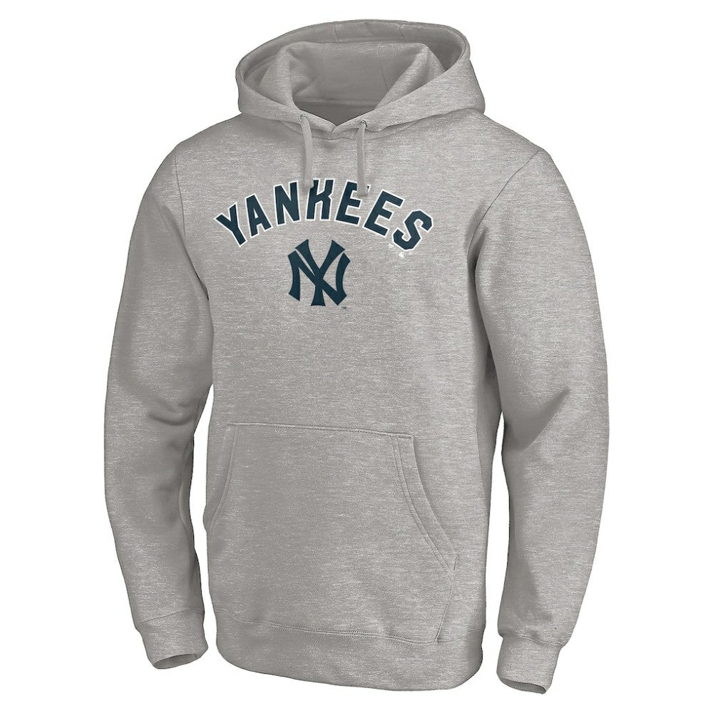 New York Yankees Cooperstown Winning Streak Alternate Personalized Name & Number Pullover Hoodie Heathered Gray