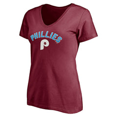 Philadelphia Phillies Women's Cooperstown Winning Streak Alternate Personalized Name & Number V-Neck T-Shirt Burgundy