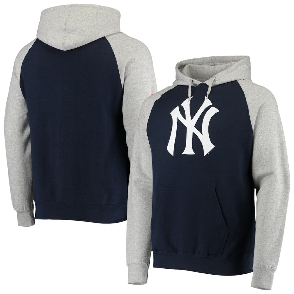New York Yankees Stitches Raglan Pullover Hoodie Heathered Gray/Navy
