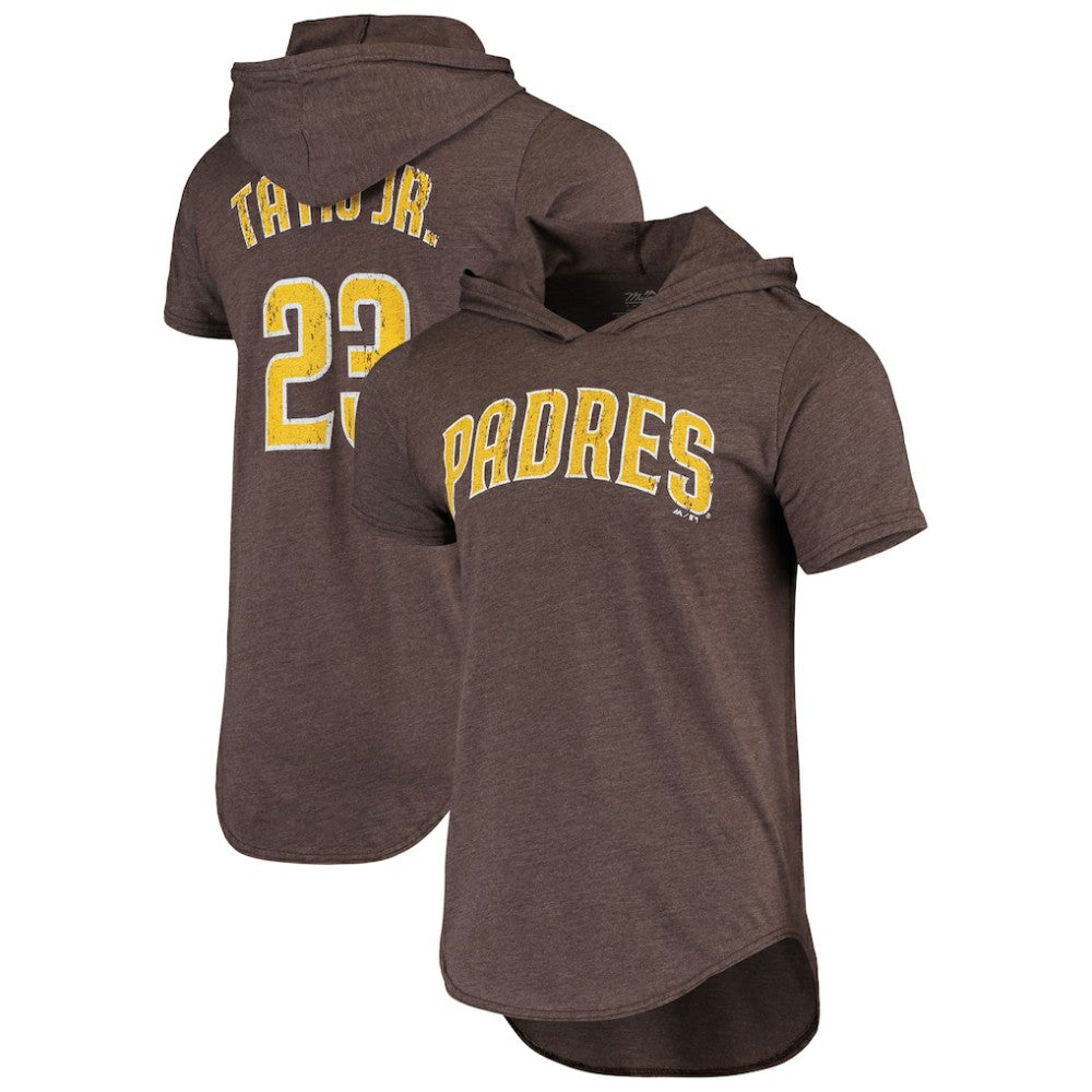 Fernando Tatis Jr. San Diego Padres Majestic Threads Softhand Player Tri-Blend Hoodie T-Shirt Heathered Brown