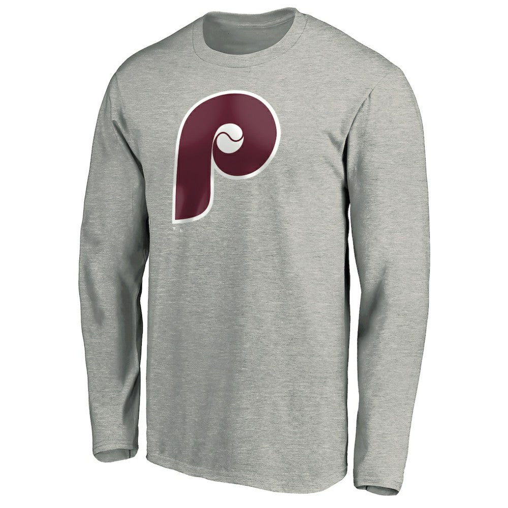 Philadelphia Phillies Cooperstown Collection Huntington Logo Long Sleeve T-Shirt Heathered Gray