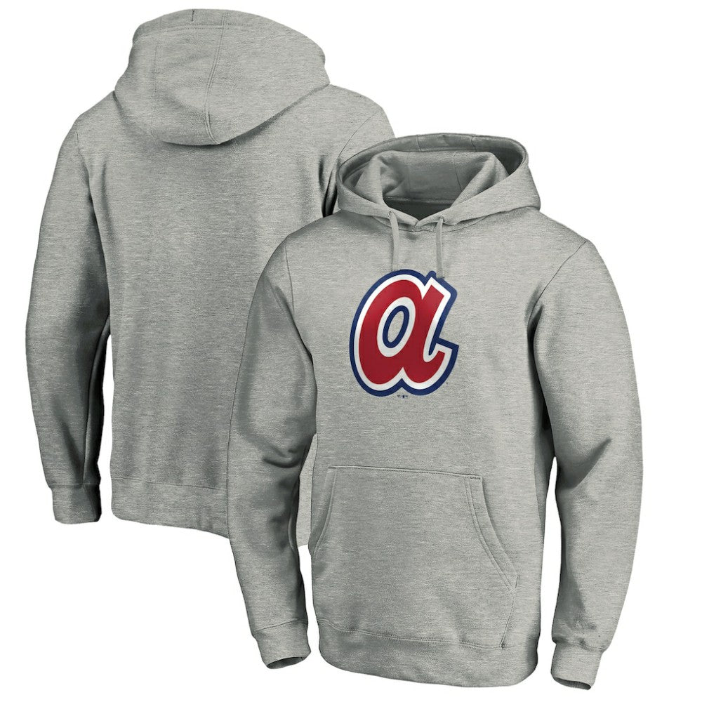 Atlanta Braves Cooperstown Collection Huntington Logo Fitted Pullover Hoodie Heather Gray