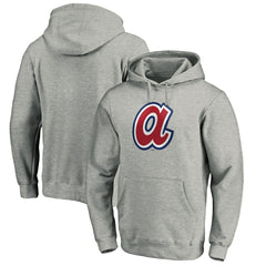 Atlanta Braves Cooperstown Collection Huntington Logo Fitted Pullover Hoodie Heather Gray
