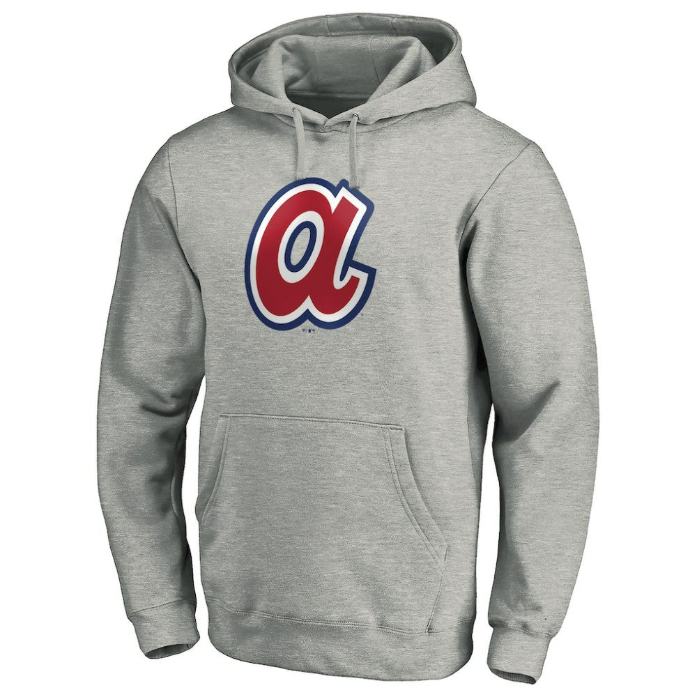 Atlanta Braves Cooperstown Collection Huntington Logo Fitted Pullover Hoodie Heather Gray