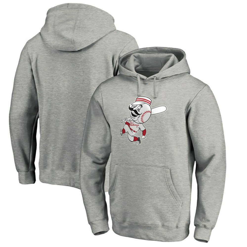 Cincinnati Reds Cooperstown Collection Huntington Logo Fitted Pullover Hoodie Heather Gray
