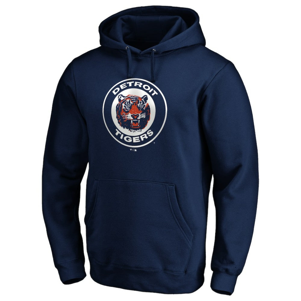 Detroit Tigers Cooperstown Collection Huntington Logo Fitted Pullover Hoodie Navy