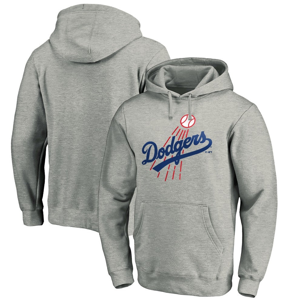Los Angeles Dodgers Cooperstown Collection Huntington Logo Fitted Pullover Hoodie Heather Gray