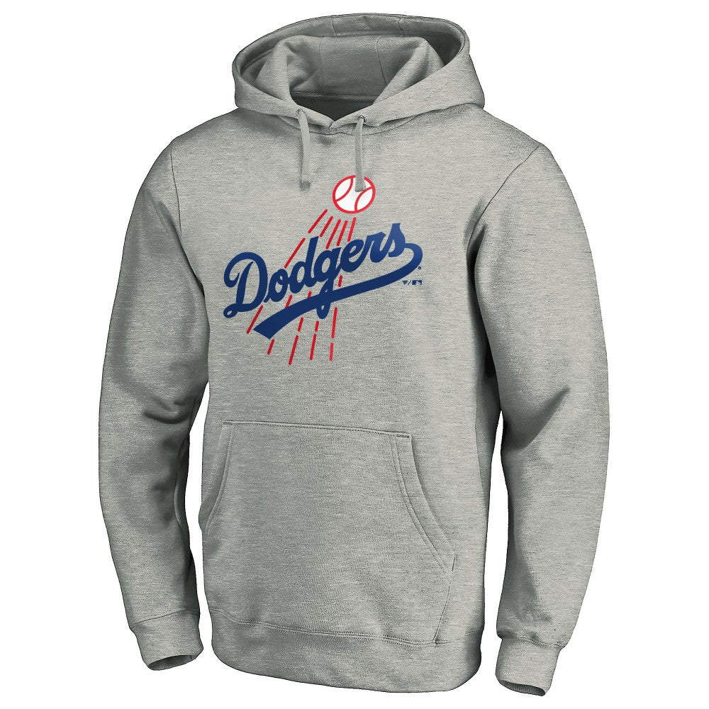 Los Angeles Dodgers Cooperstown Collection Huntington Logo Fitted Pullover Hoodie Heather Gray