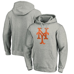 New York Mets Cooperstown Collection Huntington Logo Fitted Pullover Hoodie Heather Gray