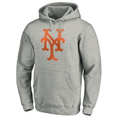 New York Mets Cooperstown Collection Huntington Logo Fitted Pullover Hoodie Heather Gray