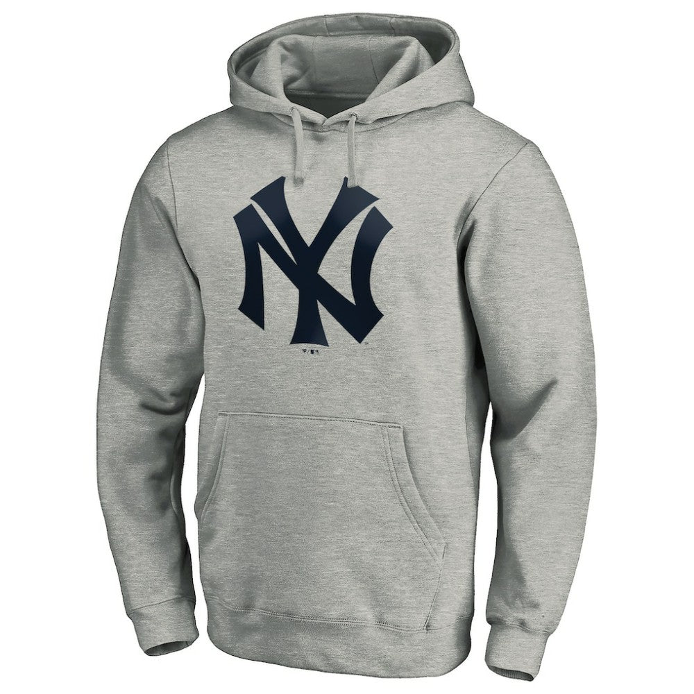 New York Yankees Cooperstown Collection Huntington Logo Fitted Pullover Hoodie Heather Gray