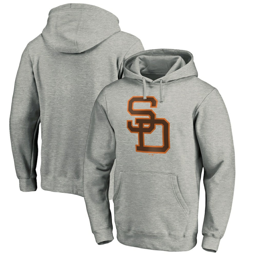 San Diego Padres Cooperstown Collection Huntington Logo Fitted Pullover Hoodie Heather Gray