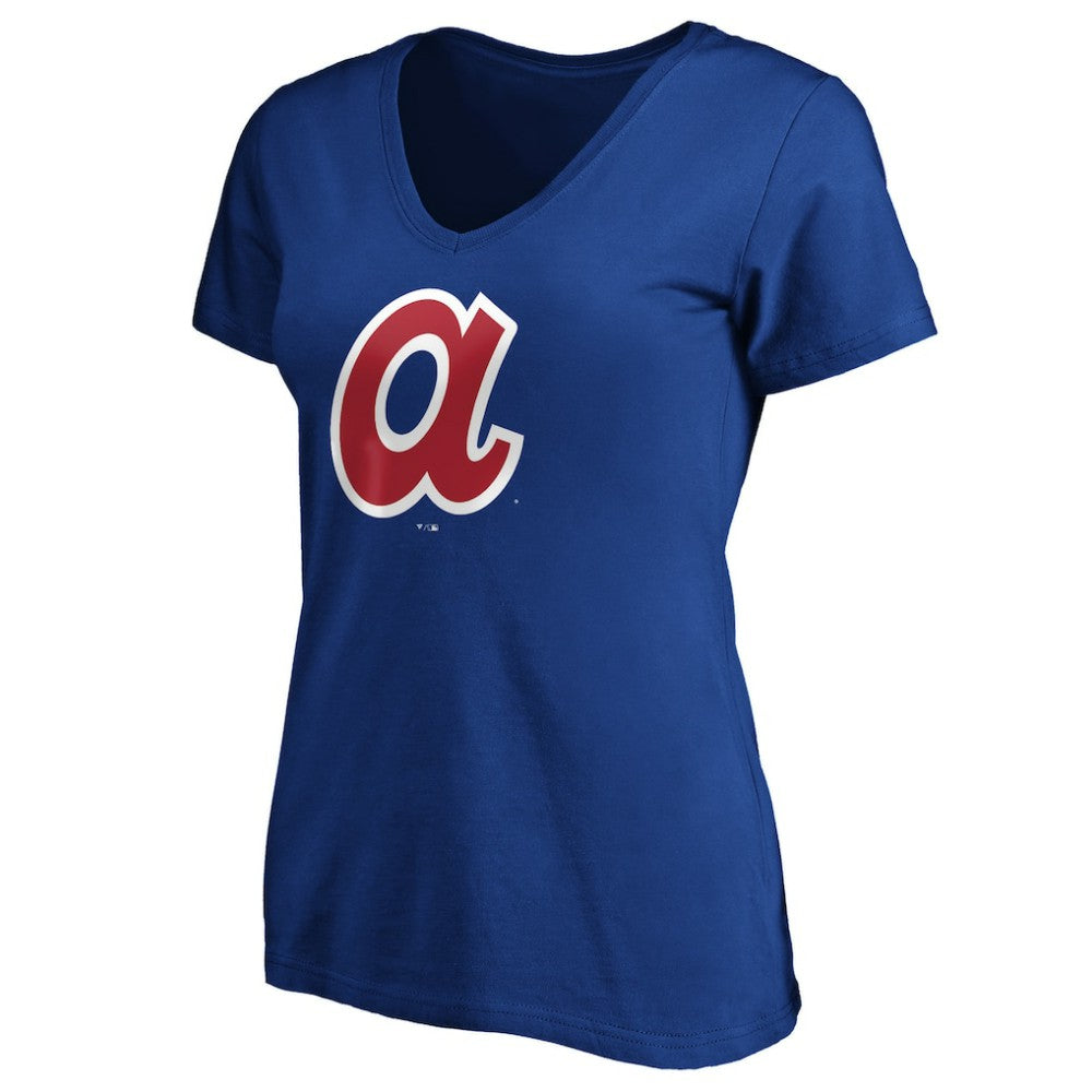 Atlanta Braves Women's Cooperstown Collection Huntington Logo V-Neck T-Shirt Royal