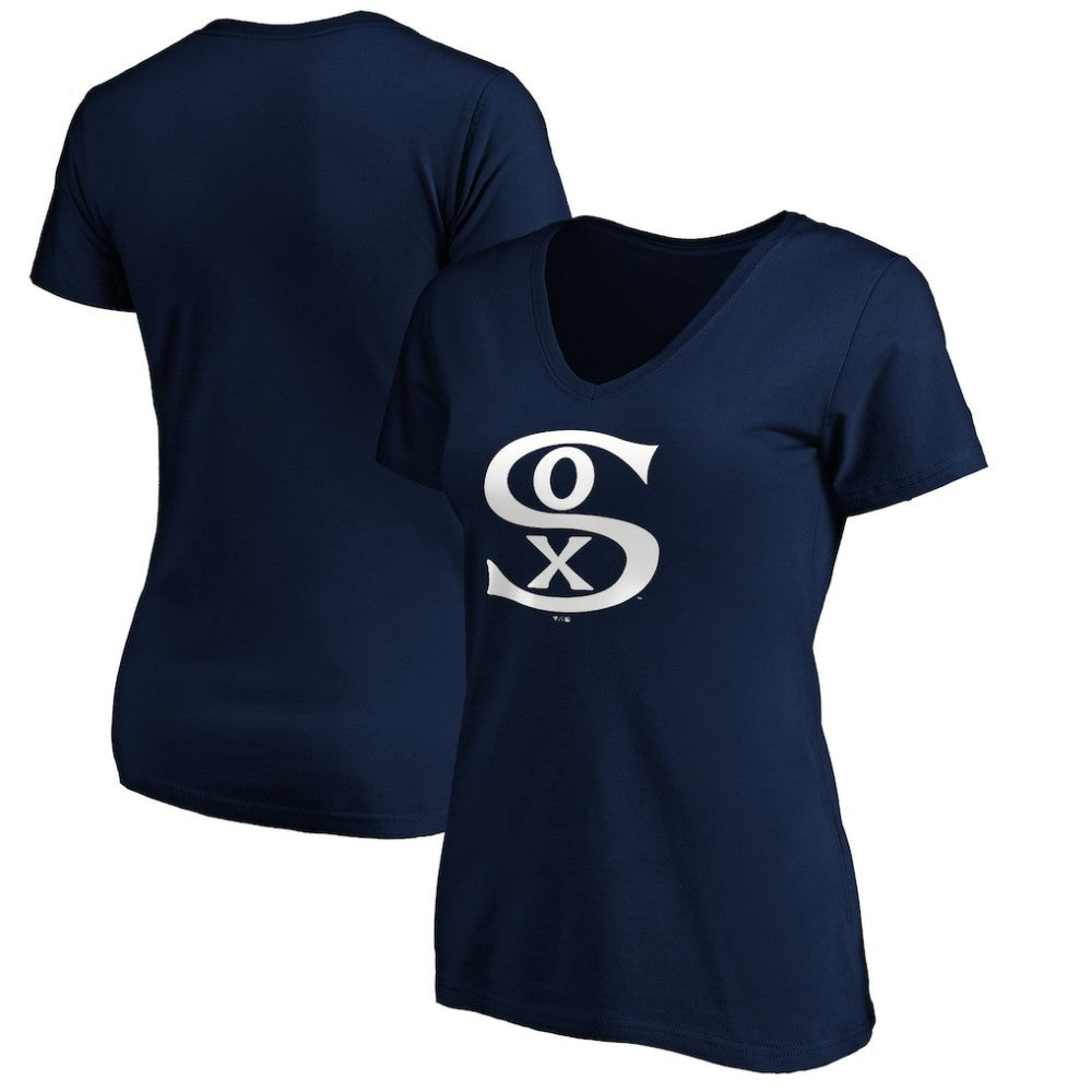 Chicago White Sox Women's Cooperstown Collection Huntington Logo V-Neck T-Shirt Navy