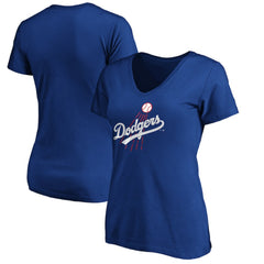 Los Angeles Dodgers Women's Cooperstown Collection Huntington Logo V-Neck T-Shirt Royal